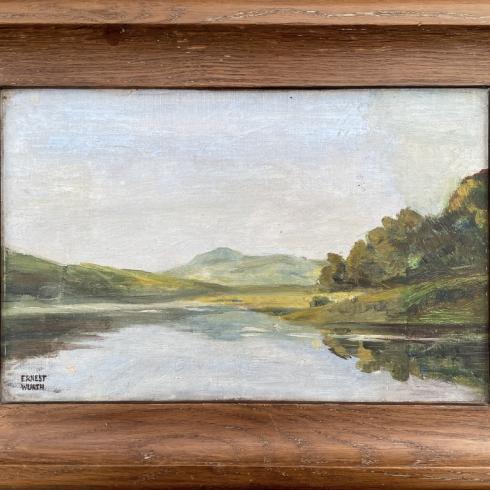 Vue sur la Moselle, peinture à l'huile sur carton d'Ernest Würth, autour de 1930